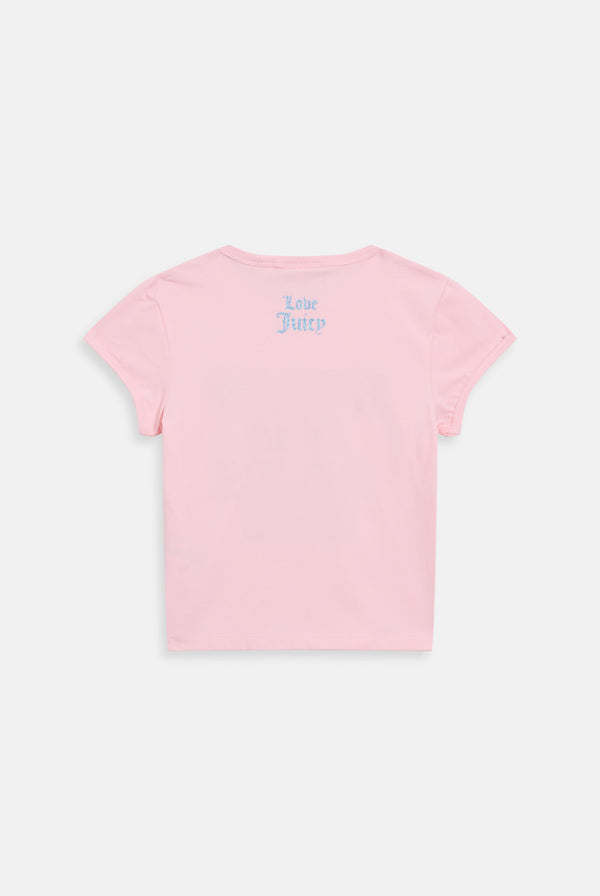 Displays the icons Juicy Pink 'Juicy' branded have no fear baby tee 