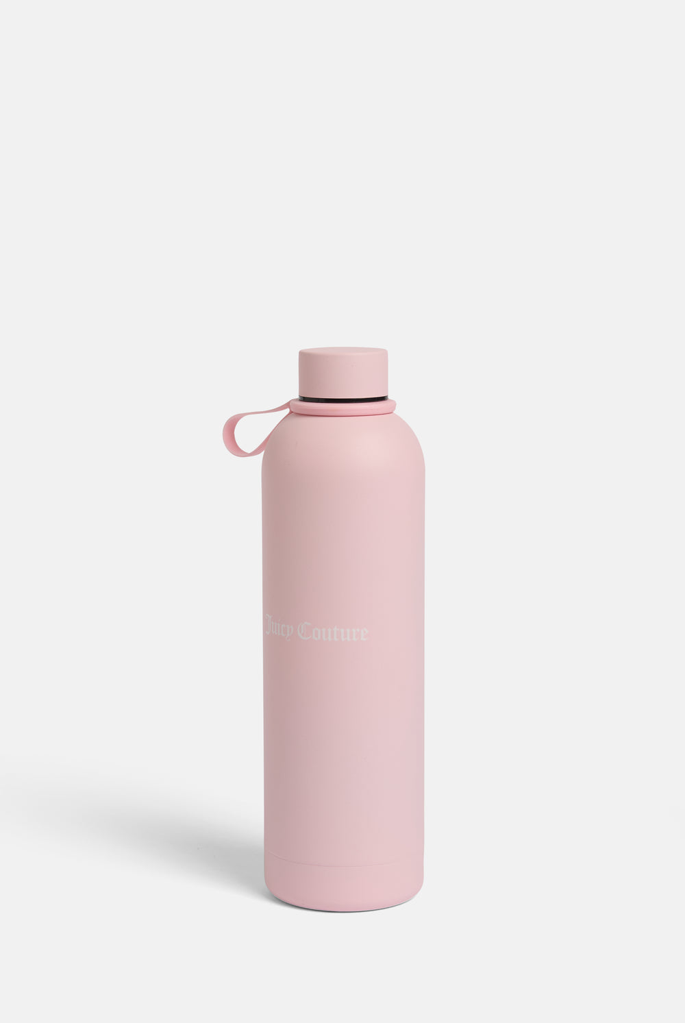 Displays the Pink 'Juicy' branded heritage crest water bottle 
