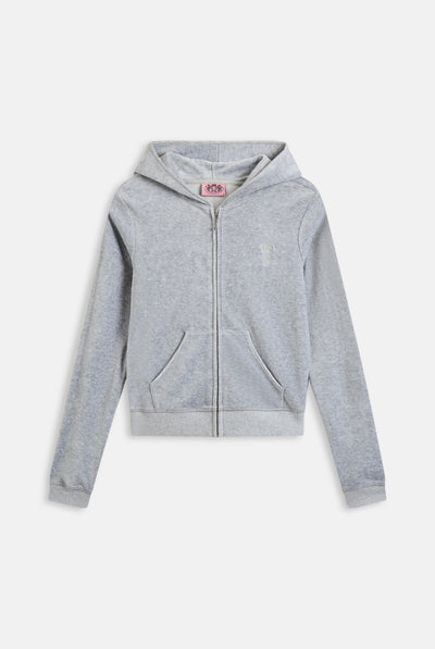 SILVER MARL BAMBOO VELOUR HERITAGE HOODIE