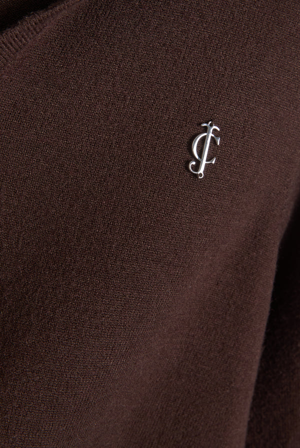 Displays the Java 'juicy' branded heritage knit hoodie featuring the juicy couture branding 
