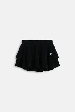 Displays the Black Heritage 'Juicy' branded smoked tier skirt