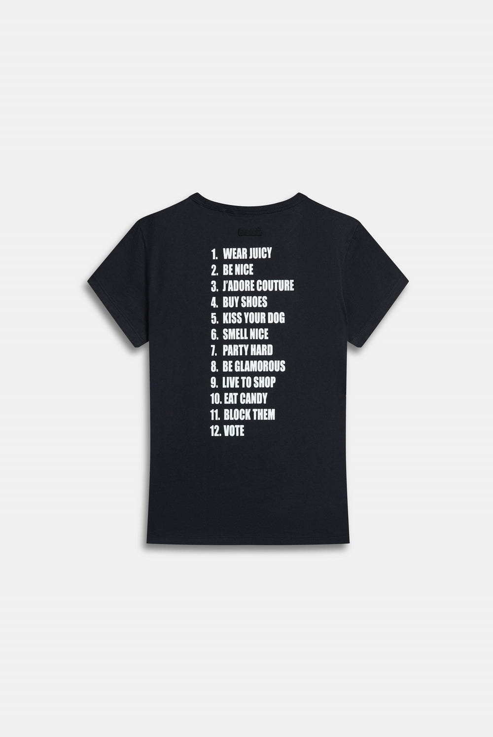 Displays the Black 'Juicy' branded HOW TO BE A JUICY GIRL T-SHIRT