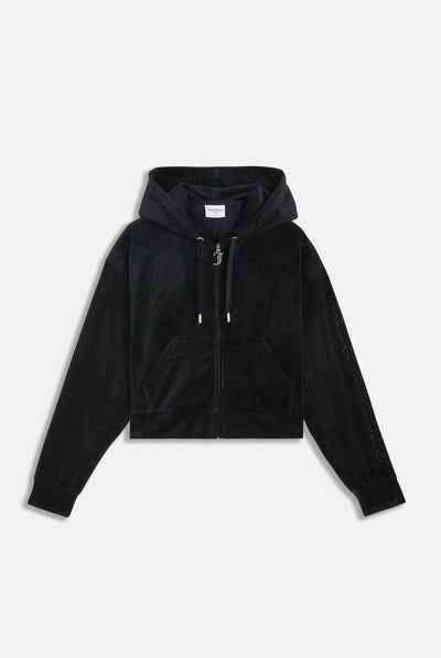 BLACK OUTLINE DIAMANTÉ OVERSIZED CROPPED HOODIE