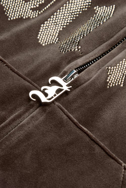 Displays the Java 'Juicy' branded Old Gothic Oversized Cropped Hoodie featuring the juicy branding on zip
