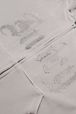 Displays the String 'Juicy' branded Old Gothic Oversized Cropped Hoodie featuring the juicy branding details 