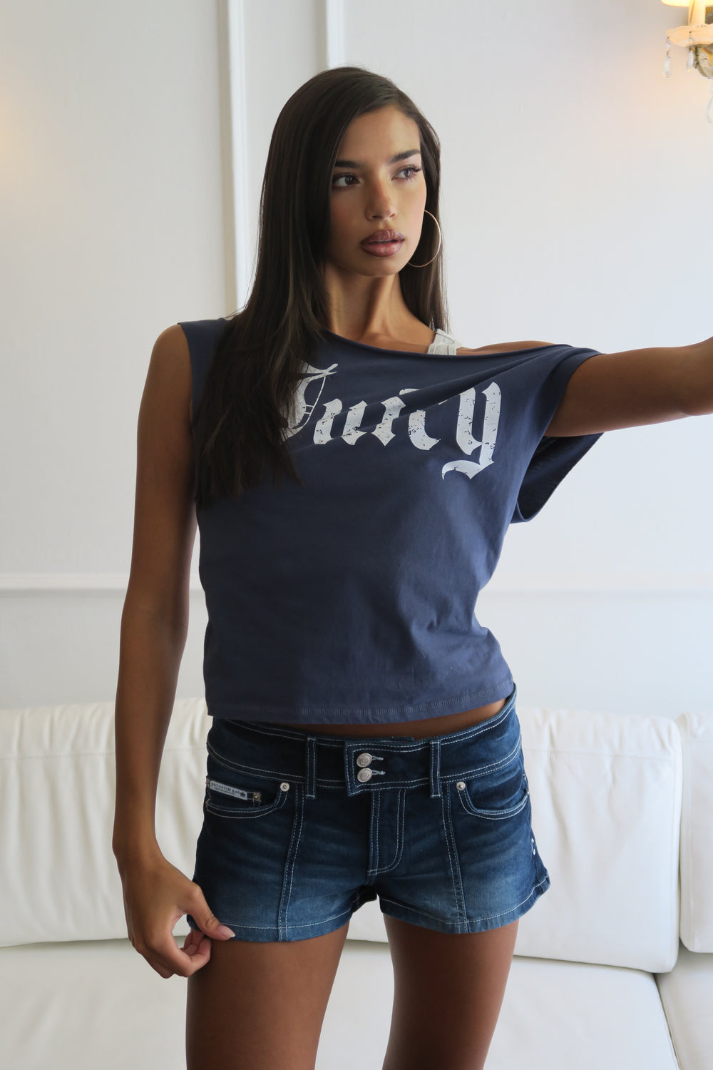 MOOD INDIGO OFF THE SHOULDER T-SHIRT