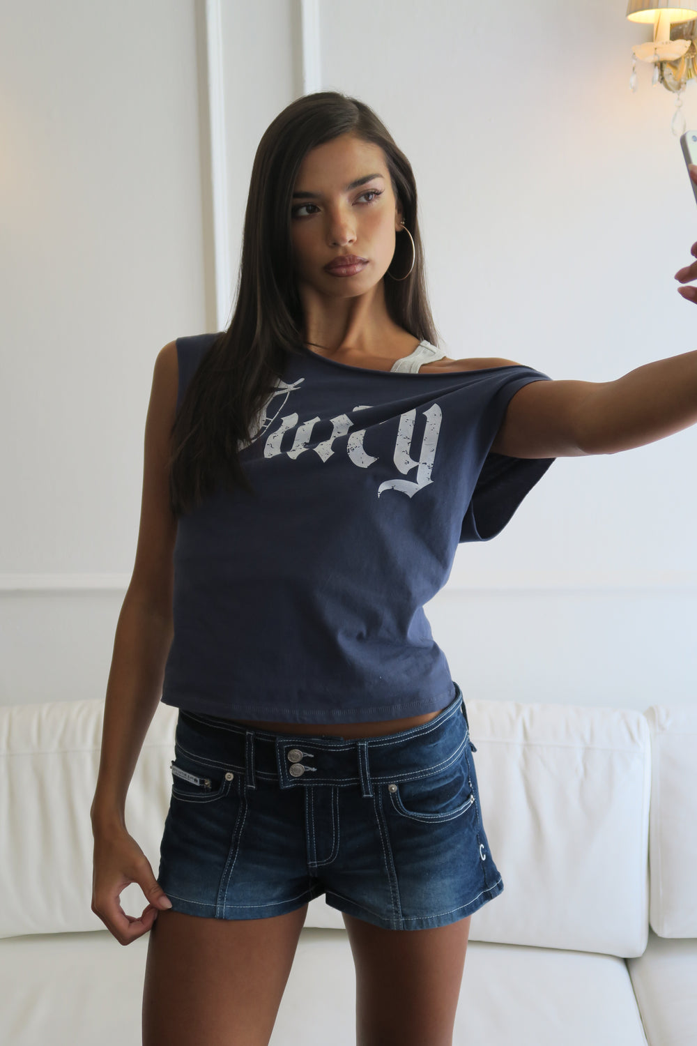 MOOD INDIGO OFF THE SHOULDER T-SHIRT