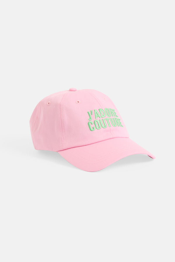 Displays the Begona Pink 'Juicy' branded J'ADORE COUTURE cap 