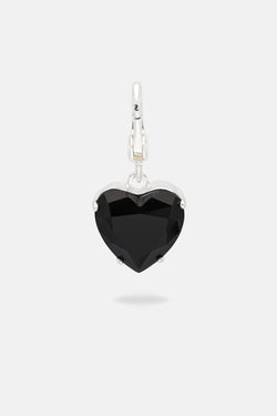 Displays the Black 'Juicy' branded crystal heart and silver drop charm 