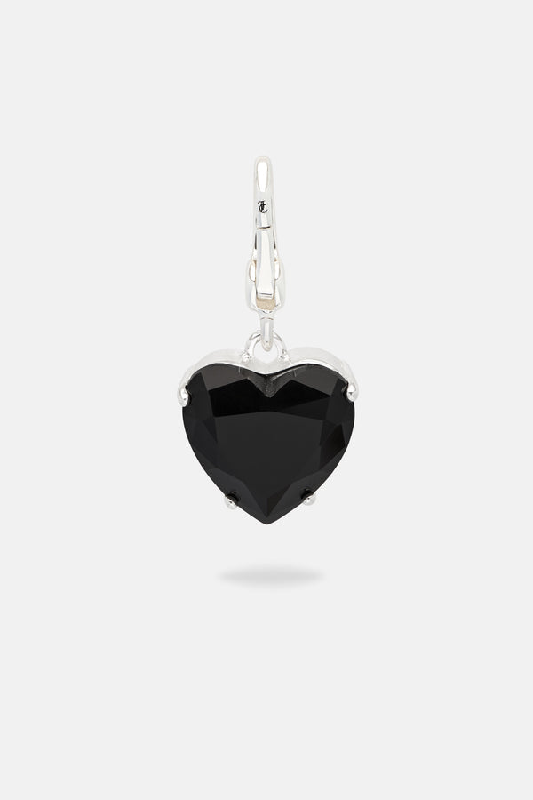 BLACK CRYSTAL HEART & SILVER DROP CHARM