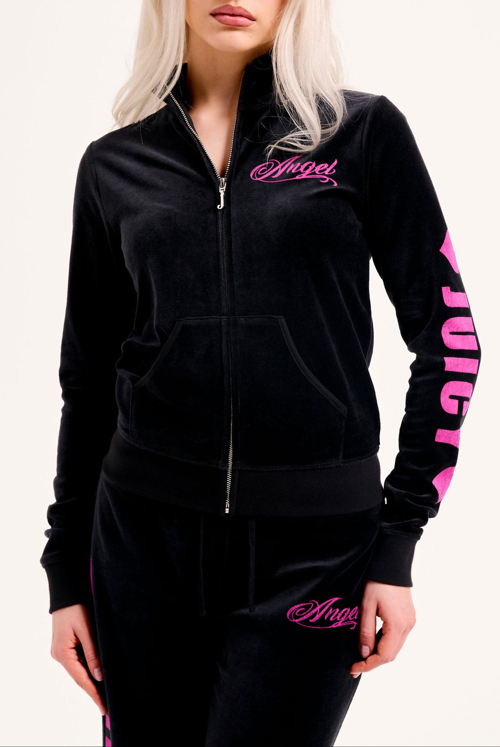 BLACK JUICY ANGEL COTTON VELOUR TRACK TOP