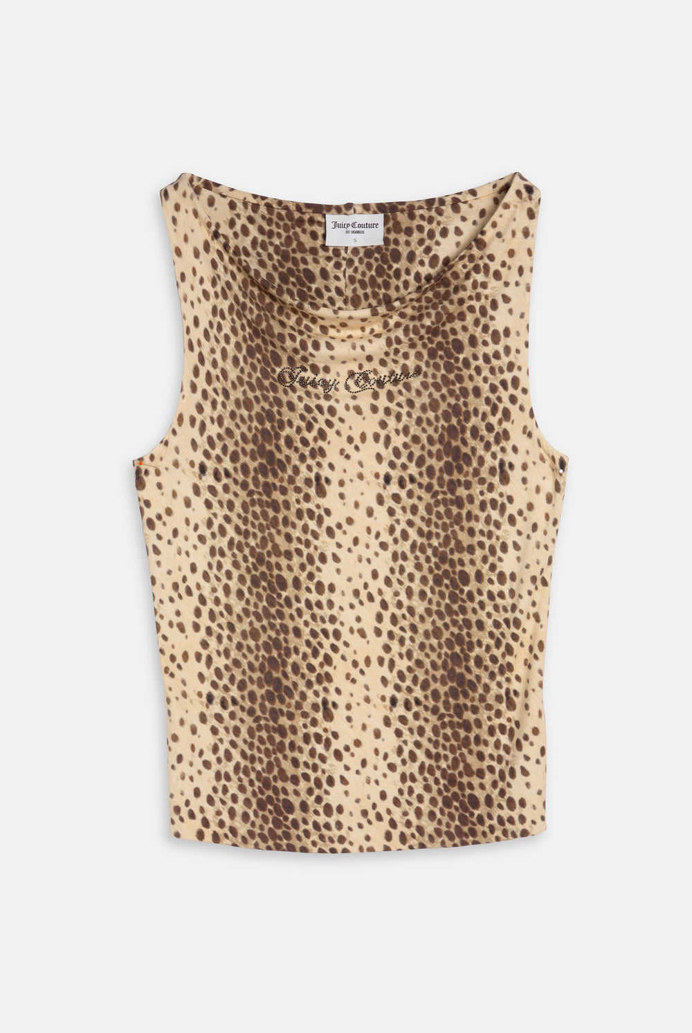 Displays the natural cheetah print 'juicy' branded off the shoulder jc top 