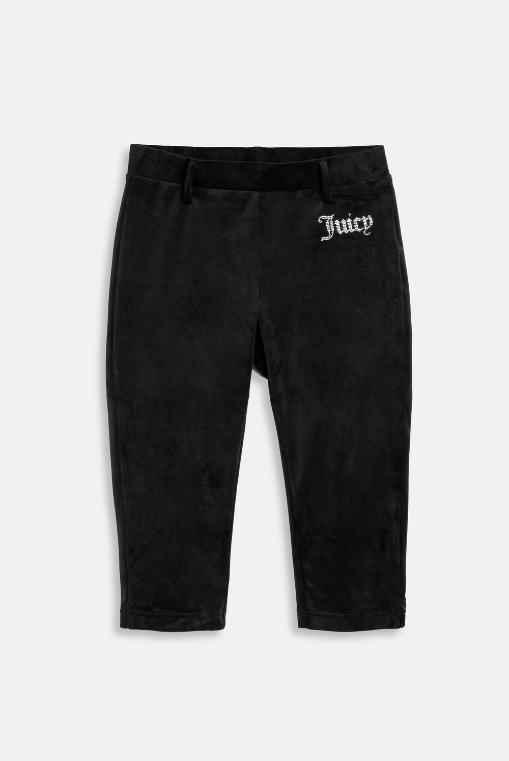 Displays the Black 'Juicy' branded diamanté capri 