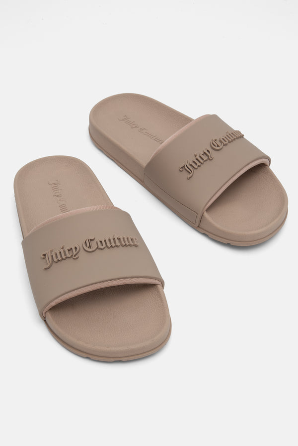 WARM TAUPE EMBOSSED SLIDERS