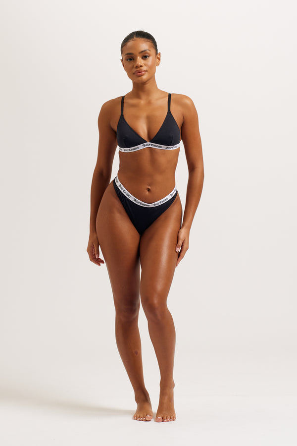 BLACK COTTON BRANDED THONG