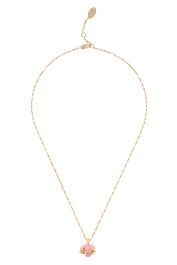 Displays the Gold Tone 'Juicy' branded enamel icon heart pendant 
