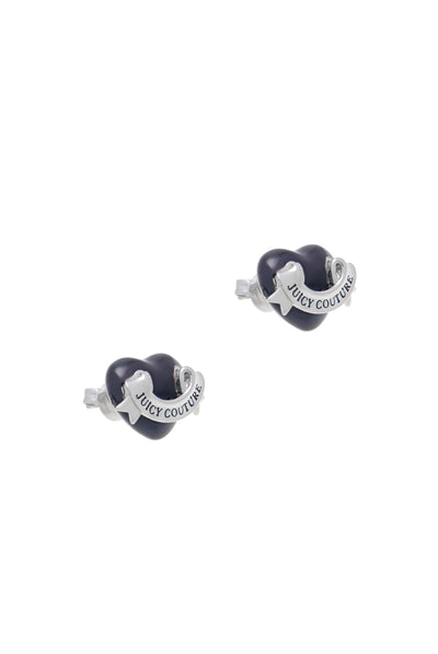 SILVER TONE ENAMEL ICON HEART STUD EARRINGS