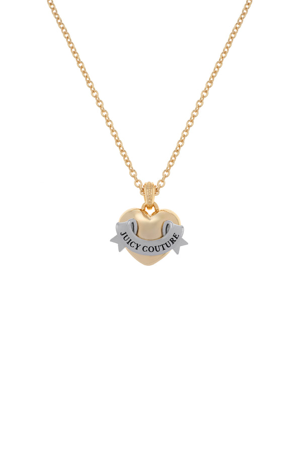 Displays the Gold and Silver tone 'juicy' branded heart pendent