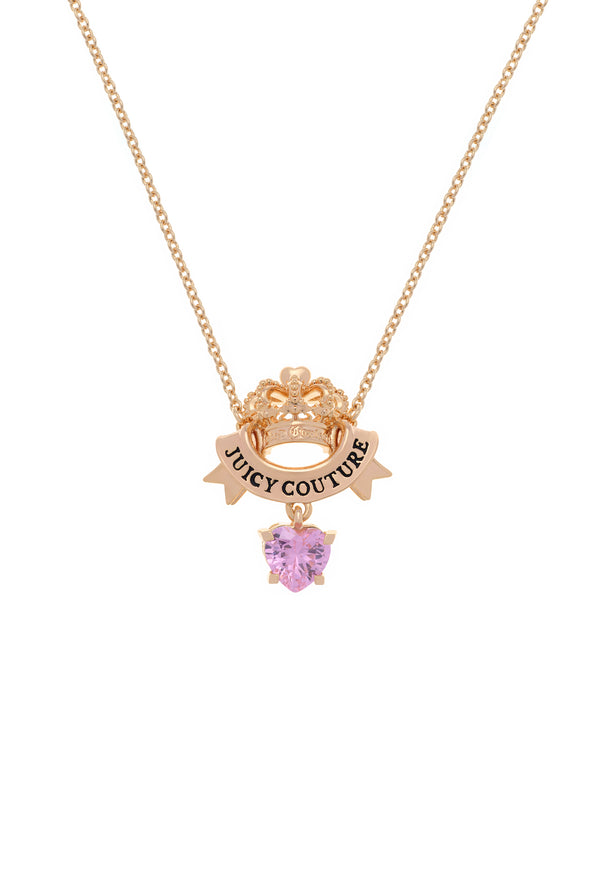 Displays the Gold Crown & Crystal 'Juicy' branded heart necklace 