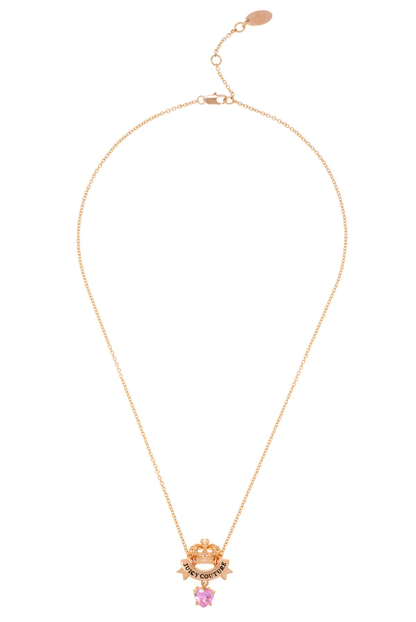 Displays the Gold Crown & Crystal 'Juicy' branded heart necklace 