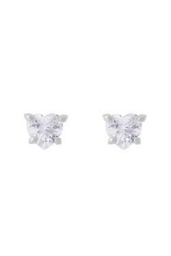 Displays the Silver Tone 'Juicy' branded solitaire crystal heart stud earrings