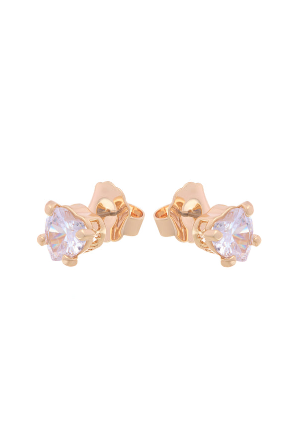 Displays the Gold Tone 'Juicy' branded solitaire crystal heart stud earrings