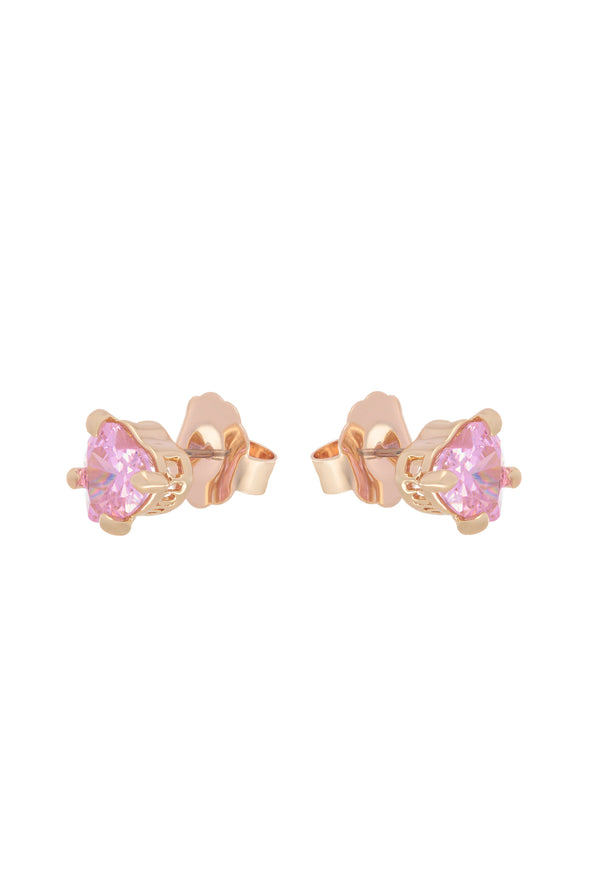 GOLD TONE SOLITAIRE CRYSTAL HEART STUD EARRINGS