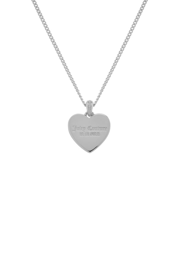 Displays the Silver Tone 'Juicy' branded reversible heart pendant 