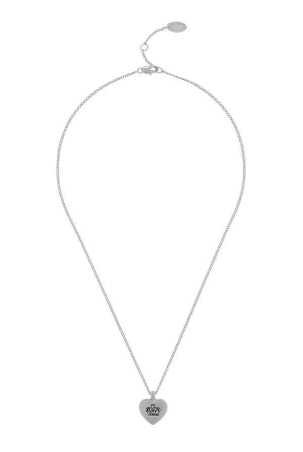 Displays the Silver Tone 'Juicy' branded reversible heart pendant 