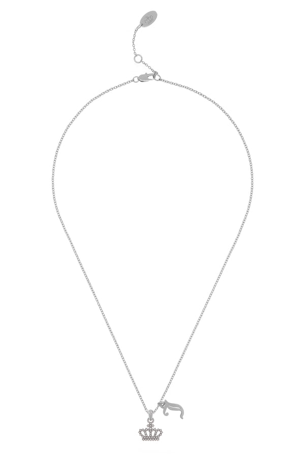 Displays the Silver Tone 'Juicy' branded crystal motif crown and J Charm pendant 