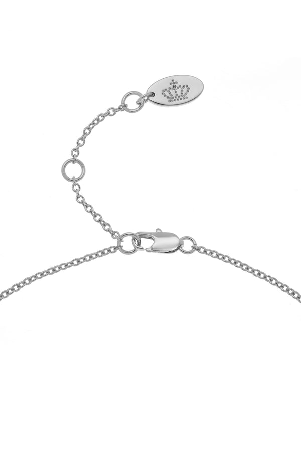 Displays the Silver Tone 'Juicy' branded crystal motif crown and J Charm pendant 