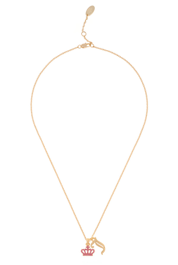 GOLD TONE CRYSTAL MOTIF CROWN & J CHARM PENDANT