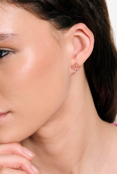 GOLD TONE CRYSTAL MOTIF CROWN STUD EARRINGS