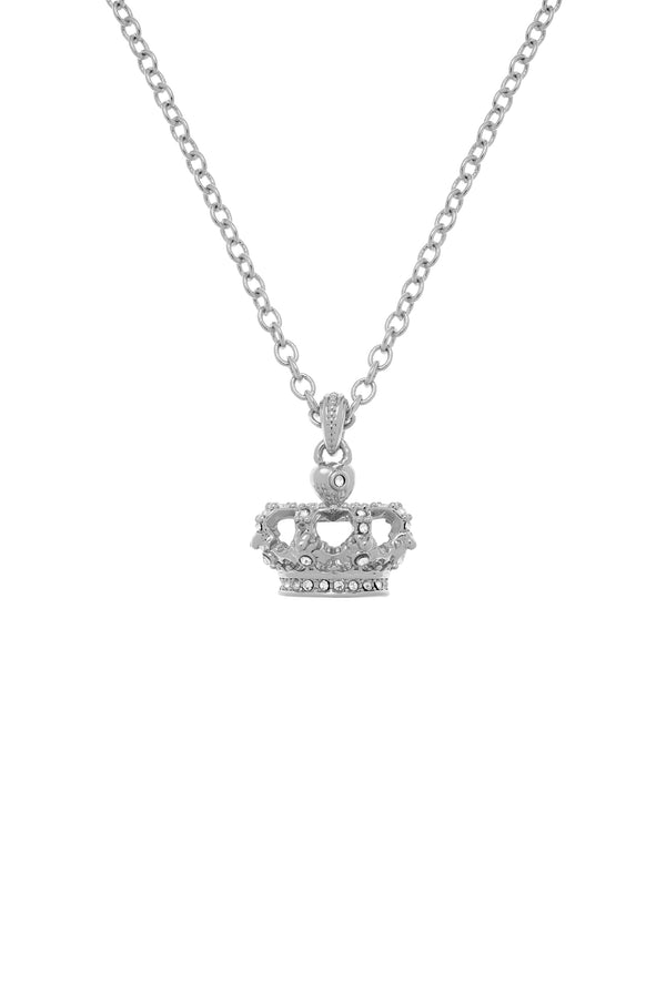 Displays the Silver Tone 'Juicy' branded crystal heritage crown pendant 