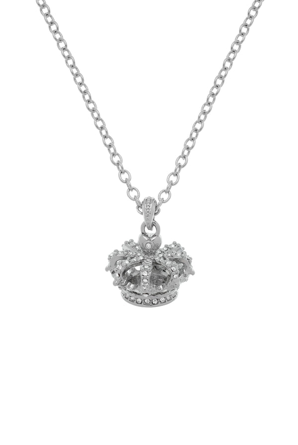 Displays the Silver Tone 'Juicy' branded crystal heritage crown pendant 