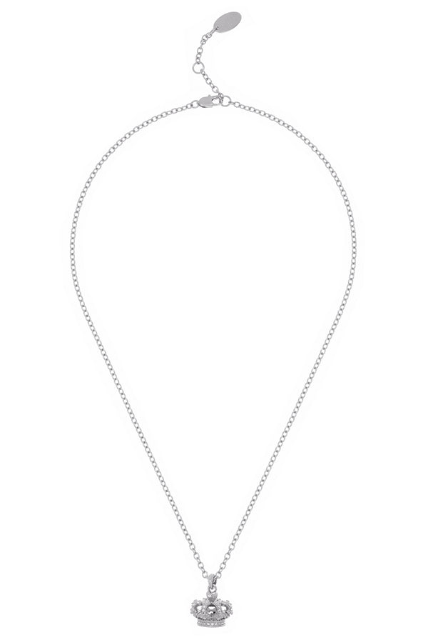 Displays the Silver Tone 'Juicy' branded crystal heritage crown pendant 