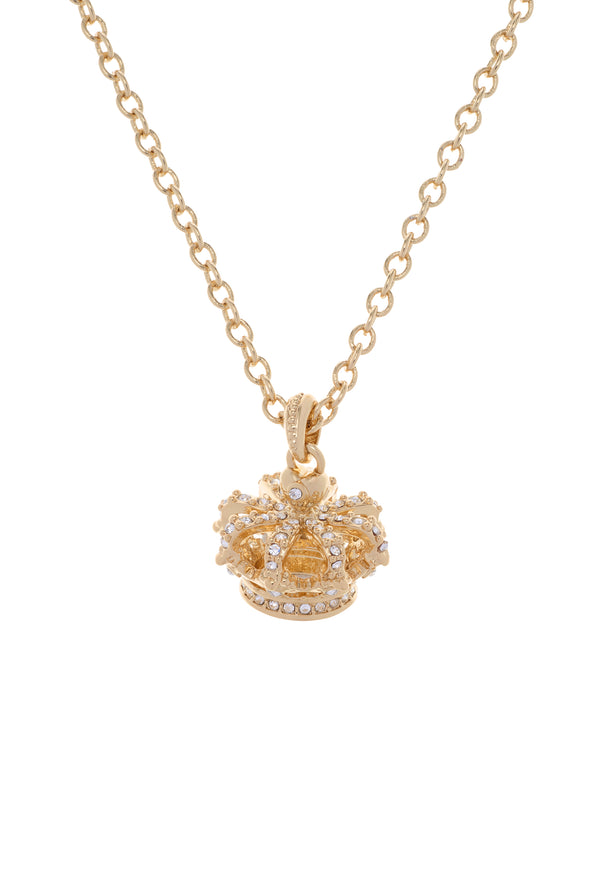 Displays the Gold Tone 'Juicy' branded crystal heritage crown pendant
