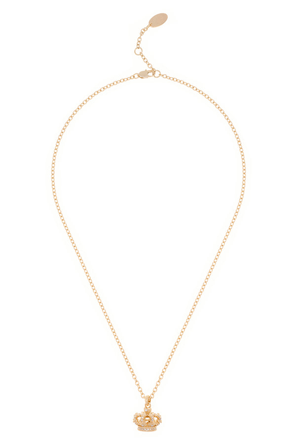 Displays the Gold Tone 'Juicy' branded crystal heritage crown pendant