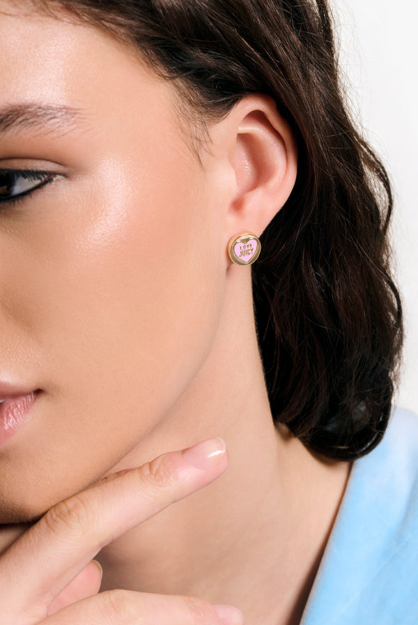 GOLD TONE LOVE JUICY ENAMEL STUD EARRINGS