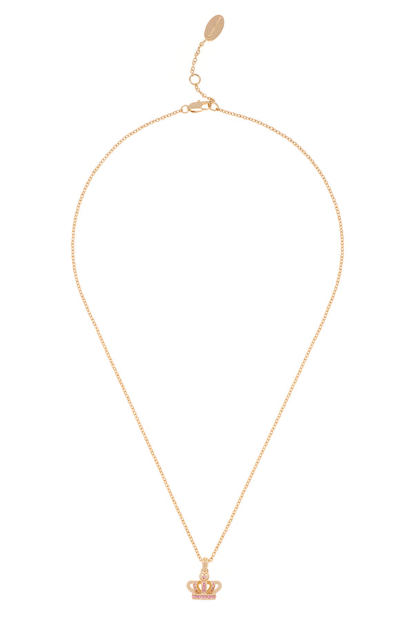 Displays the Gold Tone 'Juicy' branded crystal Icon crown pendant 