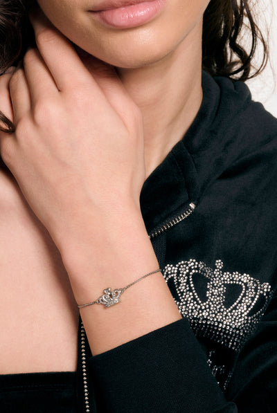 SILVER TONE ICON CROWN ADJUSTABLE BRACELET