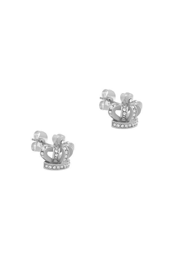 SILVER TONE CRYSTAL ICON CROWN STUD EARRING