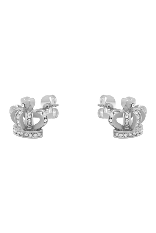 SILVER TONE CRYSTAL ICON CROWN STUD EARRING