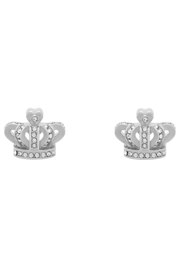 SILVER TONE CRYSTAL ICON CROWN STUD EARRING