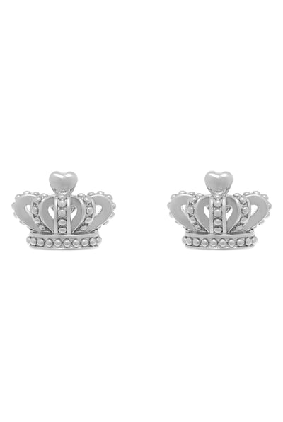 SILVER TONE ICON CROWN STUD EARRING