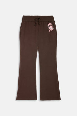 Displays the Java 'Juicy' branded relaxed fit flare fleece trackpant