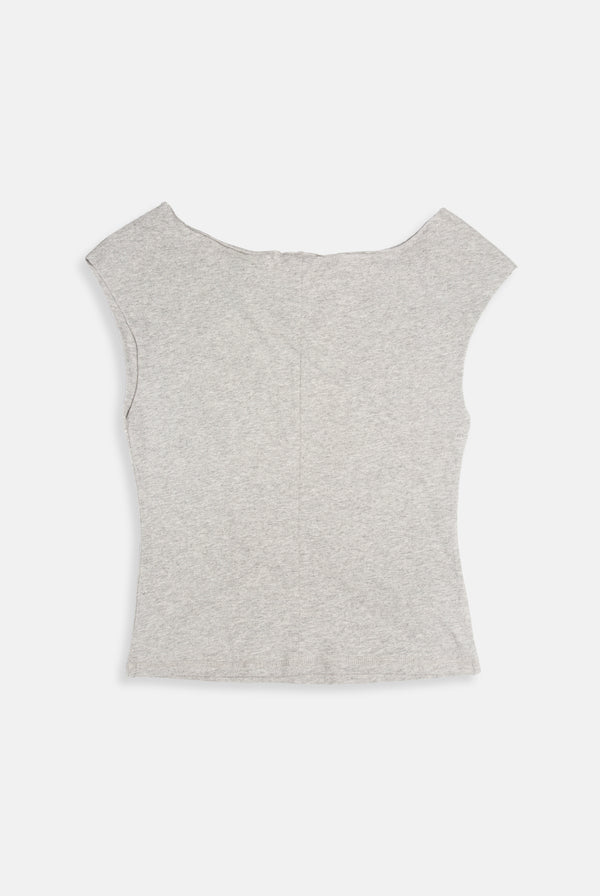 Displays the Silver Marl 'Juicy' branded off the shoulder T-Shirt 