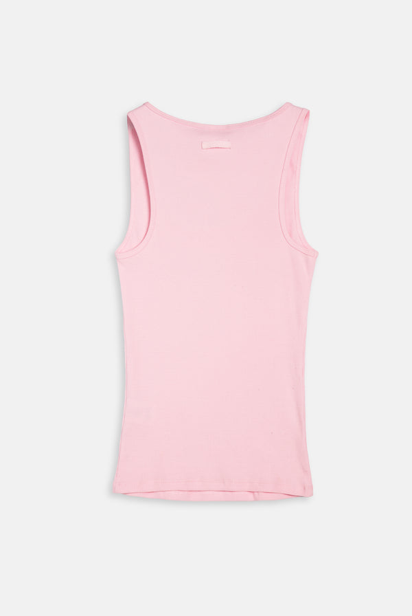Displays the cherry blossom 'Juicy' branded longline ribbed vest