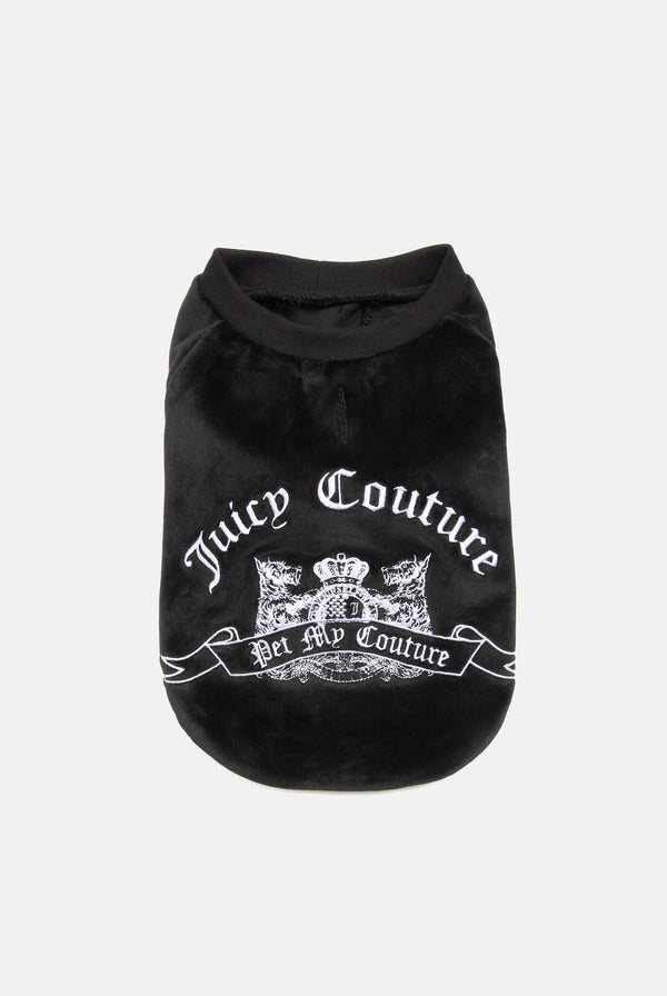 Displays the Black 'Juicy' branded crest embroidered dog sweater 