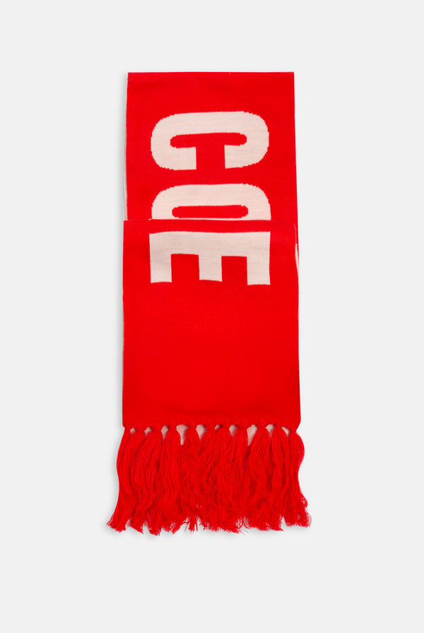 Displays the Cream & Coral Contrast 'Juicy' branded football scarf 